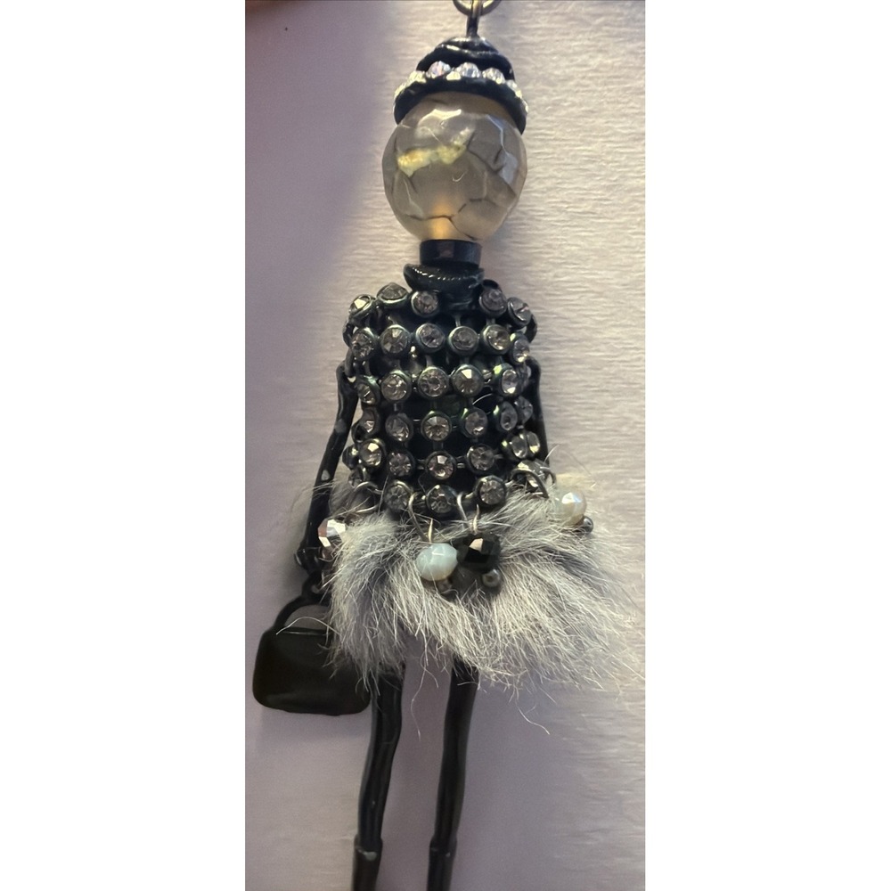 Vintage Y2K Paris black Crystal Mesh real fur skirt Diva Doll Necklace rare